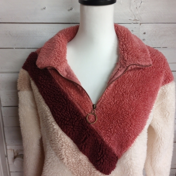 Baevely Sherpa Chevron 1/4-Zip Pullover Size Small Color Block Retro Style. - Picture 2 of 12